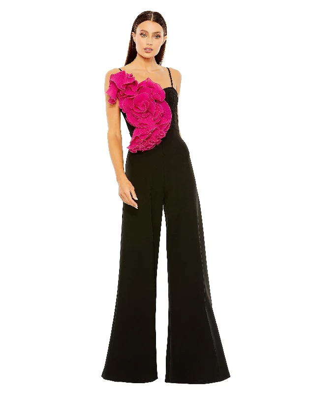 Women's Jumpsuits with Narrow CollarMac Duggal 11767 Long Formal Ruffle Wide Leg Jumpsuit