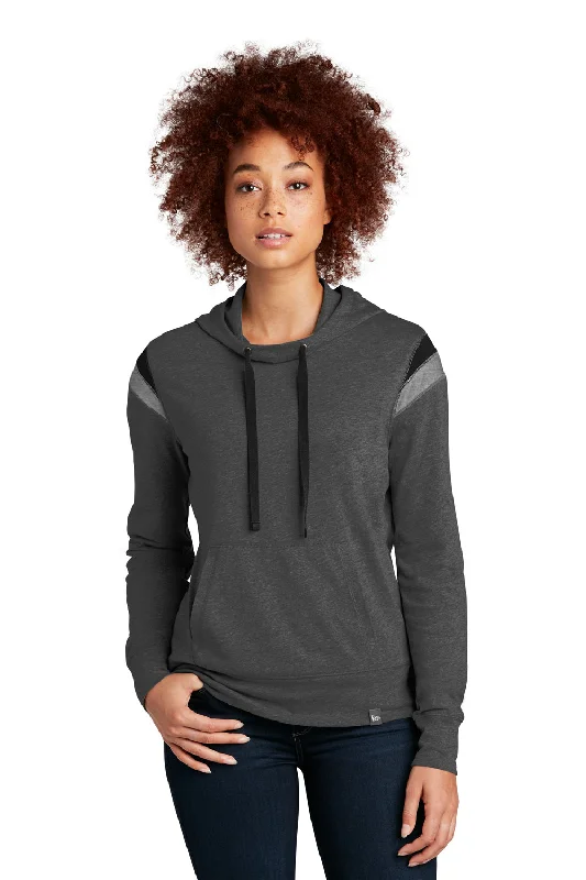 Women's Hooded Sweatshirts with Tweed LiningNew Era Womens Heritage Varsity Hooded Sweatshirt Hoodie w/ Pouch Pocket - Heather Black/Black/Heather Shadow Grey - Closeout