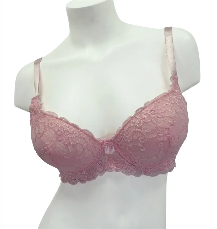 seamless bra with underwire supportPlus-Size Soft Pink Lace Full Coverage Bra