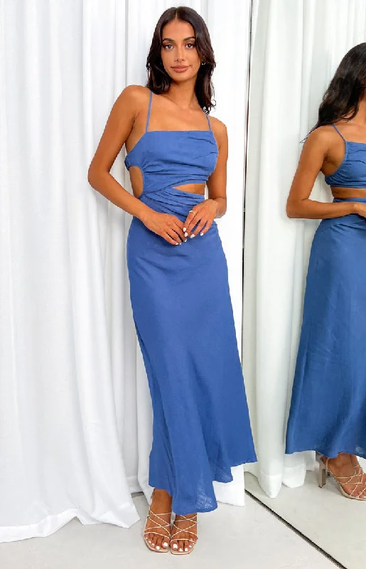 Women's U-Shaped Collar DressesLene Blue Maxi Dress