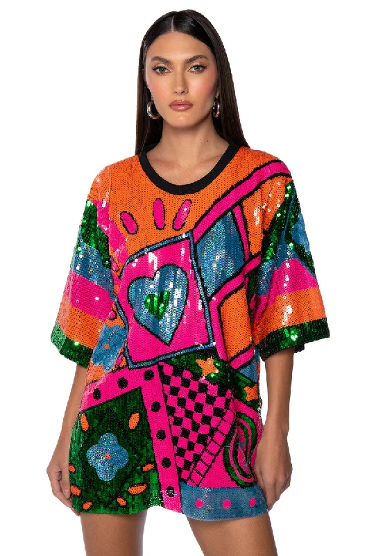 Women's Shawl Collar DressesHOUSE OF HEARTS SEQUIN TSHIRT DRESS