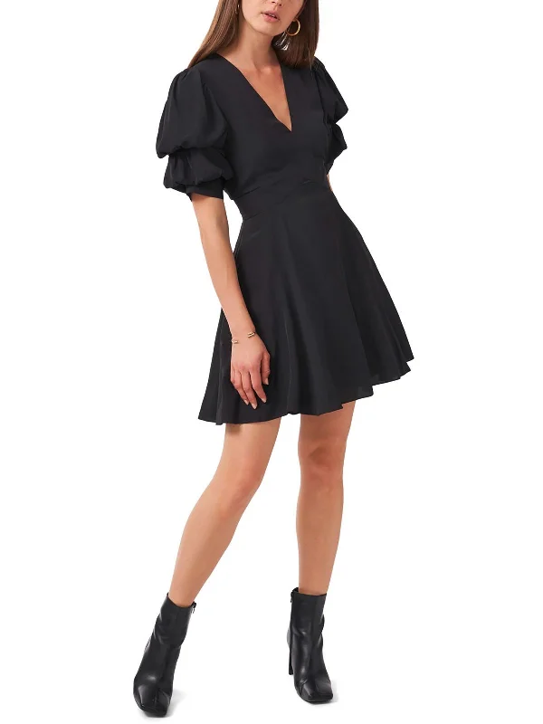 Women's Wide Collar DressesWomens Puff Sleeve V-Neck Fit & Flare Dress