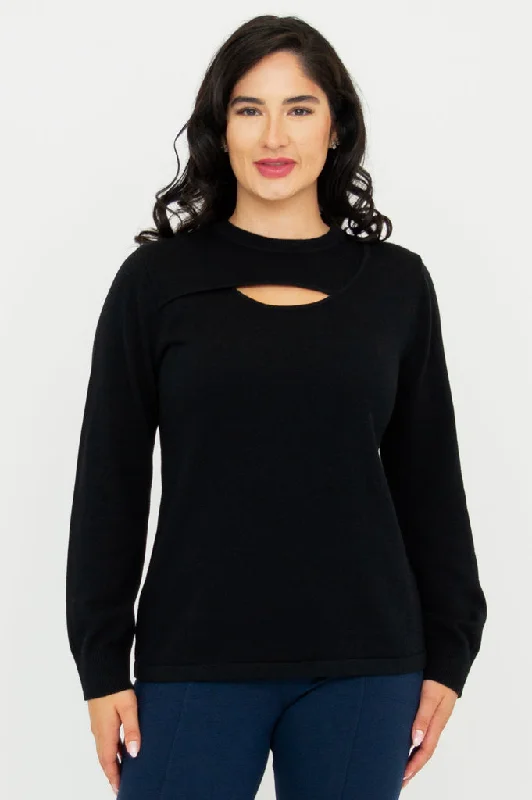 Women's High-Neck BlouseDaisy Top, Black, Cotton