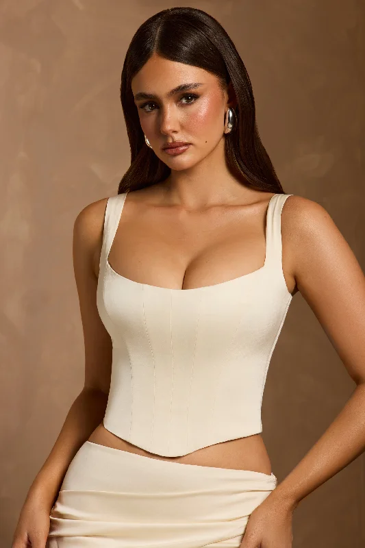 Women's Blouse with Bell SleevesLace-Up Corset Top in Ivory