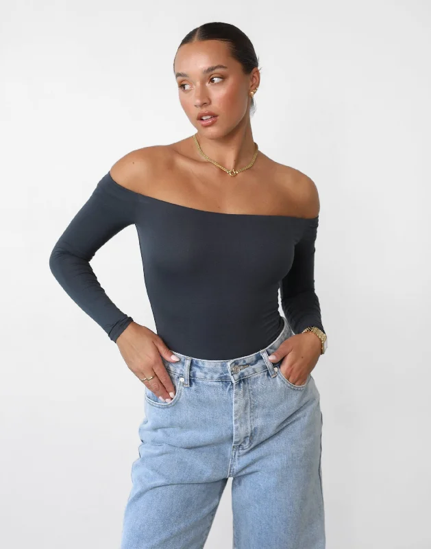 Women's Blouse with Boat CollarIris Bodysuit (Charcoal)