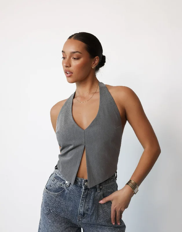 Women's Blouse with V-Shaped HemKailani Top (Grey)